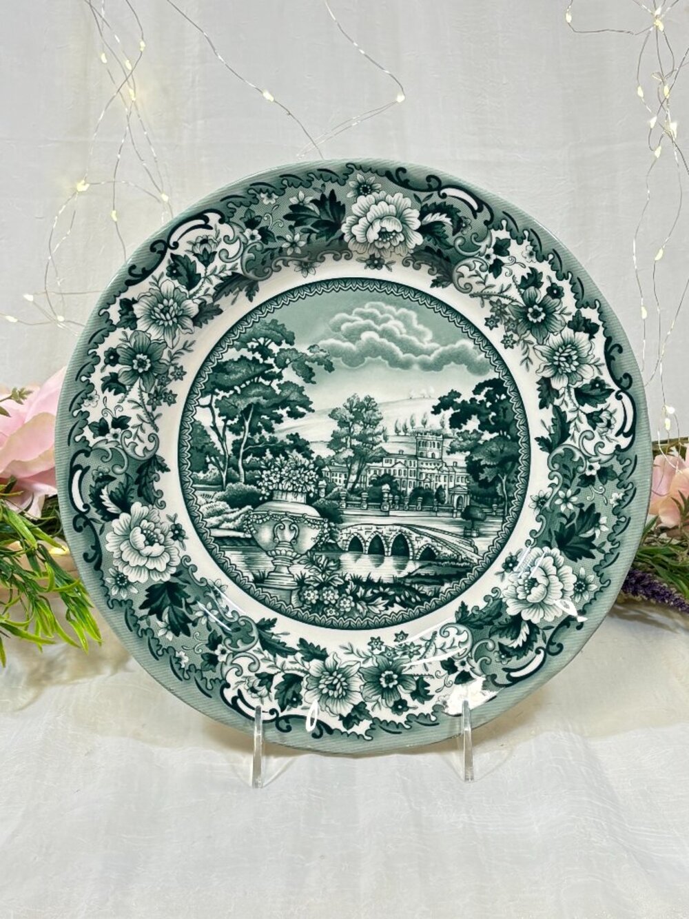 LEGEND British Heritage Earthenware Belmont Garden Toile Green Dinner Plates 4